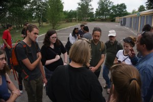 Interviewing workers at a refugee camp