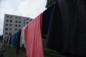Clothes hung up to dry on a fence at the often over-crowded refugee camp